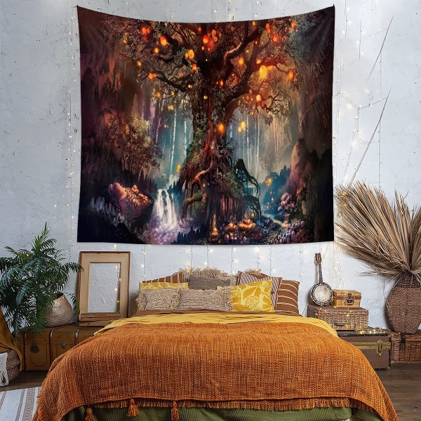 Livets träd Vägghängande, psykedeliska gobelänger Vattenfall under uråldriga trädgobelänger, Fairy Wall Tapestry Dekoration Hängande filt
