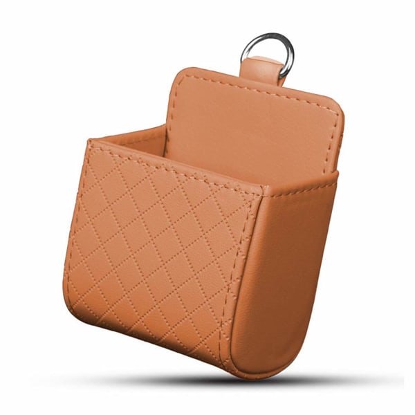 Bil Luftventil Organizer Bag, Universal PU Lær Oppbevaringskurv Bil Oppbevaringspose Hengende Multifunksjonell Auto Interiørpose for Telefon Mynter Nøkkel, Brun Brown