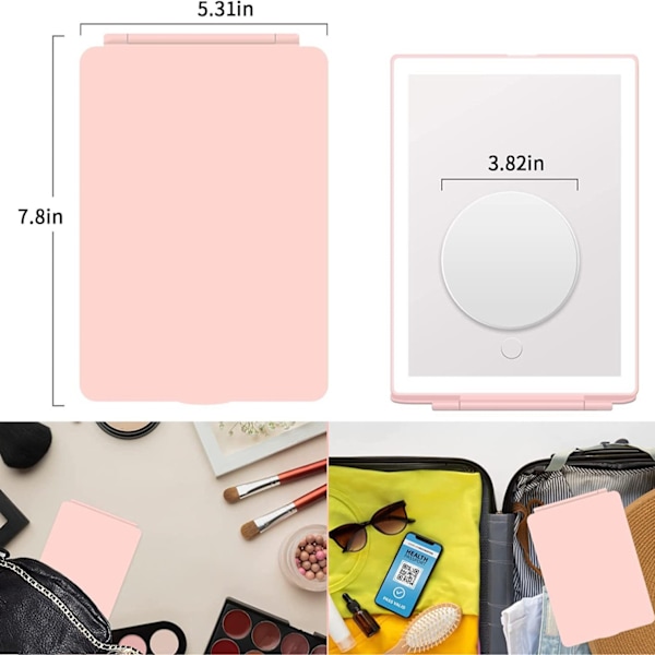 Led smink spegel, hopfällbar 3-färgsbelysning, dimbar bordsspegel för kosmetika, belyst touch-smink spegel, bärbar hopfällbar spegel, rosa Pink