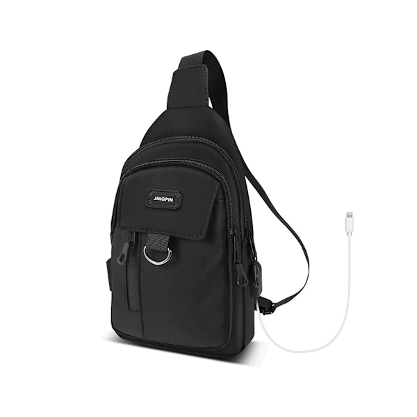 Pieni olkalaukku naisille ja miehille USB-latausportilla, vedenpitävä messenger-laukku naisille ja miehille, rintalaukku