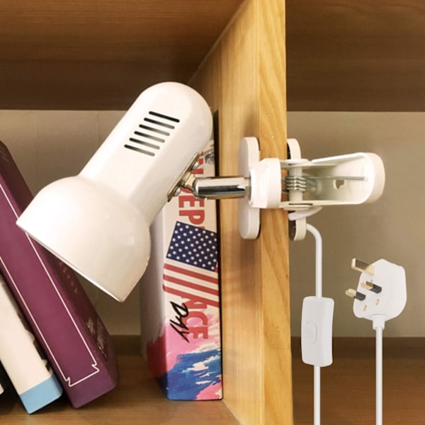 Klämlampa, 360° Roterande Klämlampa Boklampa Läslampa, Vit E27 Flexibel Klämlampa med Strömbrytare, Justerbar Enkel Klämspotlight (Vit)