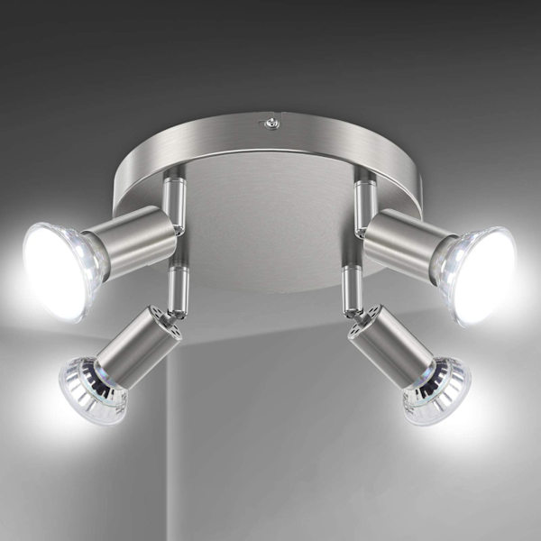 LED Taklampe Roterbar, 4-veis Rund Plate LED Takspotlys, Inkludert 4x4W GU10 LED Lyspærer, Kald Hvit, for Kjøkken, Stue 4 Way