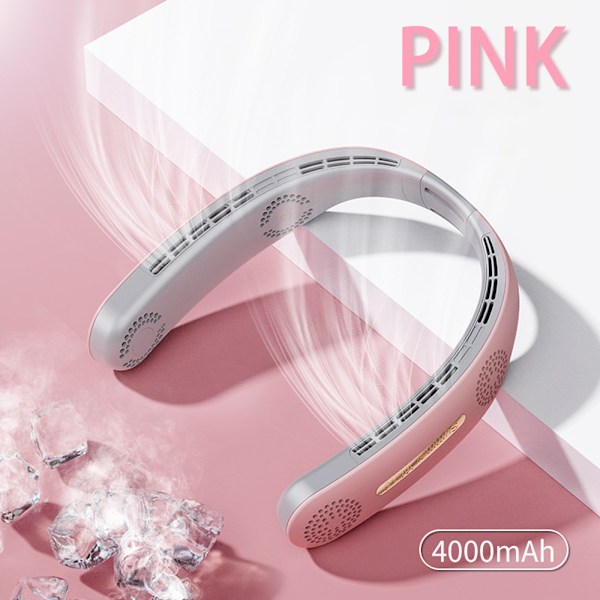Portabel Bladlös Halsfläkt 360° Kylning USB Uppladdningsbar 4000mAh 3 Hastighetsjusteringar för Utomhus Inomhus Resor Rosa Pink
