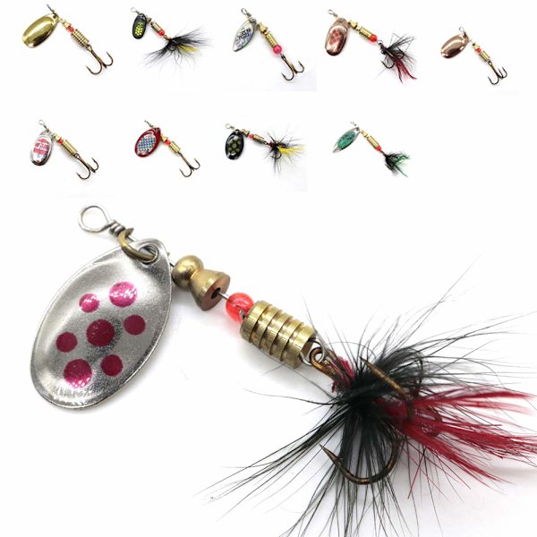 10 kpl Seepelin Pyörivä Onkiuistin Koukkujen kanssa, Eläväinen Pyörivä Metalli Onkiuistin Crankbaits Set Onkivälineet Terävät Kolmihaarakoukut