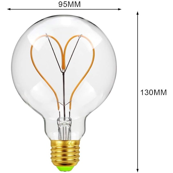 LED-lampor Vintage Glödlampa 4W Dimbar Antik Edison LED Filamentlampa 220/240V G95 Hjärta Värme Glöd (Transparent)