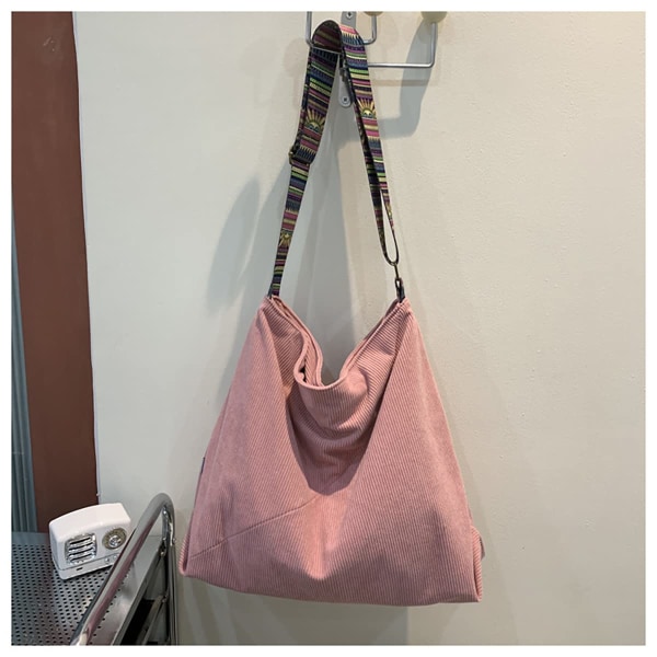 Corduroy Crossbody tygväska för kvinnor, Casual axelväska Stor kapacitet Shopping Crossbody väska, rosa pink