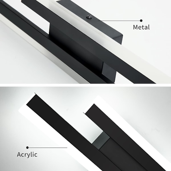 Væglampe Led Indendørs Moderne, 16w Væglampe Led, Kreativ Lang Parallel Væglampe, Tre-farvet 3000k/4000k/6000k, Sort, 50cm
