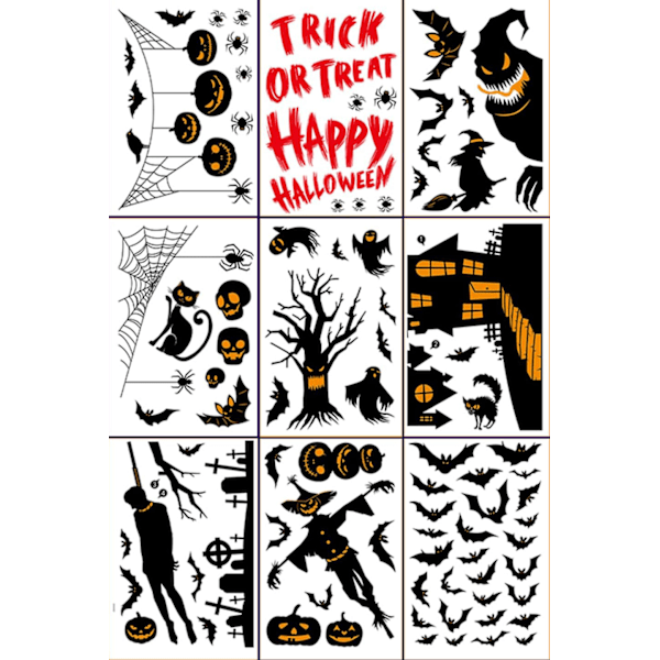 Halloween Window Stickers Decorations, New Halloween 9 Sheets Window Stickers Cute Monster Ghost Bats Pumpkin Decal Party Decorations