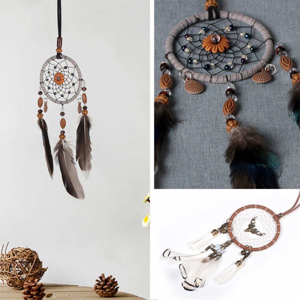 Feather Dream Catcher Bilinteriör Bakre hängsmycke, Feather Dream Catchers Car Charm för bilvägg Sovrumshängande dekorationer,C C