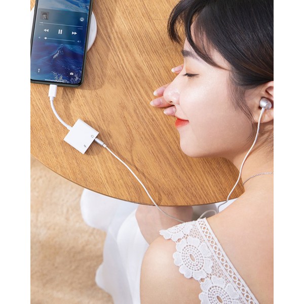 [2 i 1] Hovedtelefonadapter til iPhone11，Apple Lightning til 3,5 mm Jack Aux Audio Dongle Hovedtelefon Biltilbehør Kompatibel Audio-øretelefonadapter