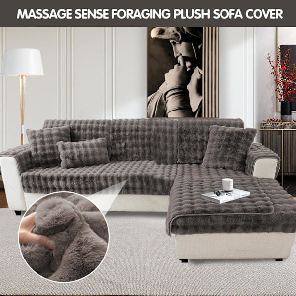 Tykk Kanin Plysj Sofatrekk 1 2 3 Seter, Sklisikre Sofatrekk, Morsomt Fuzzy Sofatrekk, Varme Fløyels Sofaputetrekk (90x210cm) Dark gray 90*210cm