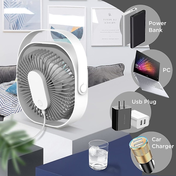 Portabel Tyst USB-fläkt Vit Grå, 3 Hastighetsjusteringar Handhållen Fläkt, Tyst Fläkt för Bord, Hem och Kontor Camping White