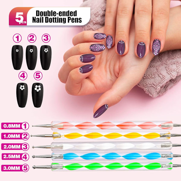 Nagelkonstborste Set med Nagelstenar, Nagelkonst Kit Verktyg med Nagelkonstpennor Nagelprickverktyg för Tonårsflickor