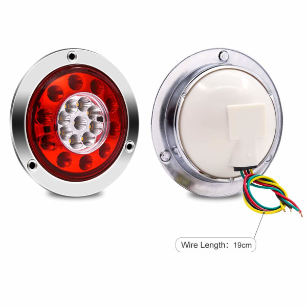 Lastebil baklys, Round 19 LED Trailer Bremse Stop Turn Baklys 4 STK Vanntett tofarget baklys Indikatorlampe 12V 24V