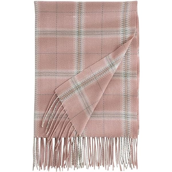 Dam Vinter Tartan Scarf, Lång Vinterscarf, Mjuka Varma Scarfar, Tofssjal, Lång Stola, Julklapp Pink