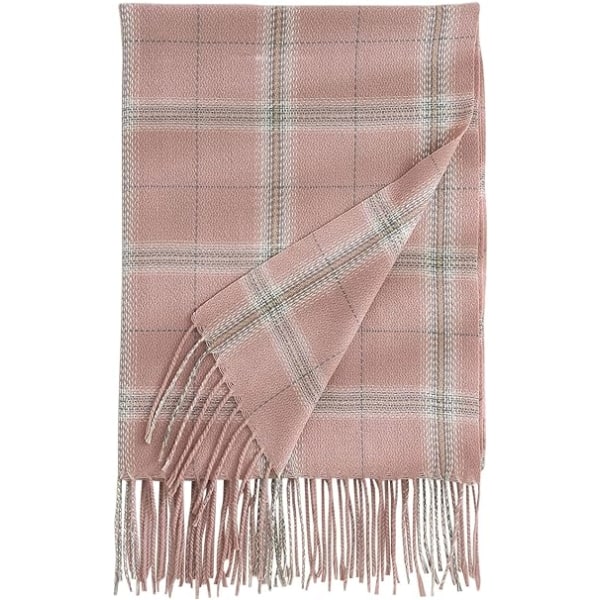 Vinterrutete skjerf for kvinner, langt vinterskjerf, myke varme skjerf, duske-sjal, lang stola, julegave Pink