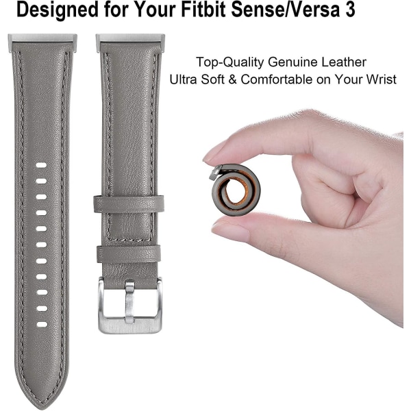 Kompatibel med Fitbit Versa 3 och Fitbit Sense-band för kvinnor, män, toppkornigt äkta läderband, ersättningstillbehör Armband för Fitbit Sense/f