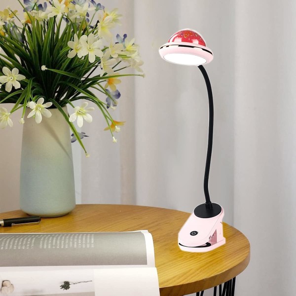 Klämlampa för barn, USB uppladdningsbar LED-läslampa med klämma med  stjärnprojektion, 360° Touch Dimbar Svanhals Sänglampa (rosa) 90b2 | Fyndiq