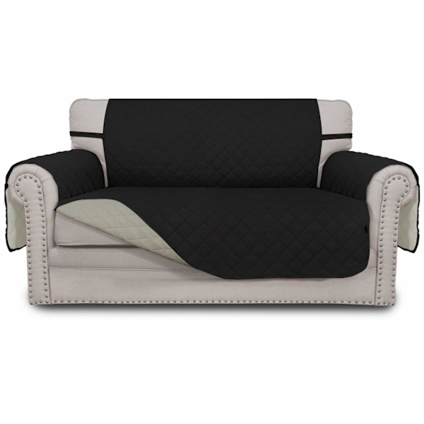 Sofa Trekk, Trekk, Reversibel Møbelbeskytter, Vannbestandig, Sofaprotektor med Elastiske Stropper, Dyrebeskytter (Enkeltsete, Svart)