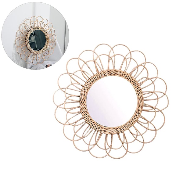 40 cm Cirkulært Rattan Solsikke Boho Hængespejl - Vægdekoration til Omklædningsrum og Makeup