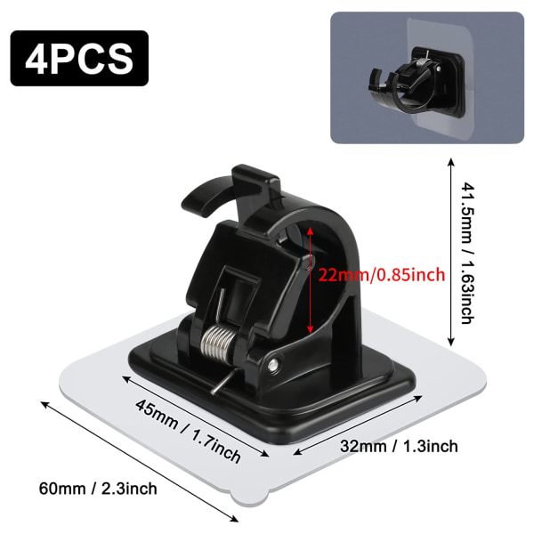 4 stk selvklebende gardinstangbraketter uten boring, gardinkrokholder, festebrakett for gardinstang, veggbrakett for håndklestang, krok for hjemmet, svart black