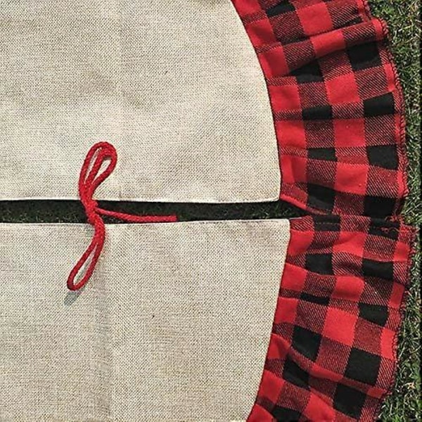 48 Tommers Juletre Skjørt, Buffalo Plaid Ruffle Burlap Juletre Skjørt, Rustikk Jul Ferie Dekorasjon