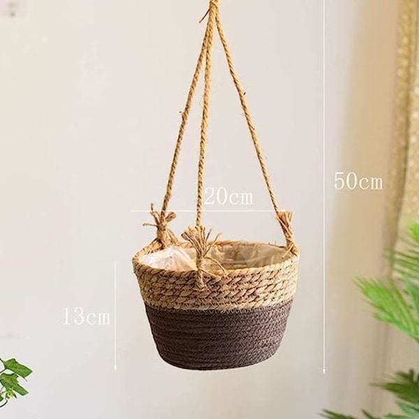 Hängande Halm Planter, Jute Rep Hängande Blomkruka Wickerwork Korg Vikbar Sjögräs Blomkruka Macrame Växt Hängare Succulent Kruka Hållare