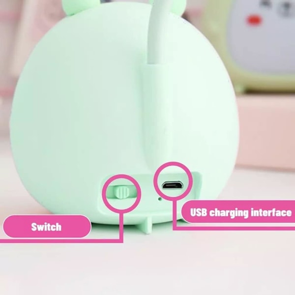 Bærbar LED Skrivebordslampe med Natlys Sød Kanin Sammenklappelig USB Opladning Læselampe til Soveværelse Børn Sengelampe Studie (Pink Kanin)