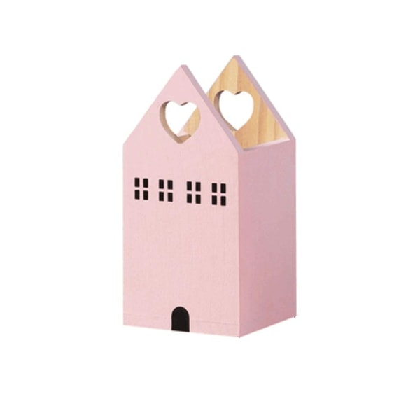 Pieni talon muotoinen kynäsäilytyslaatikko, söpö pöytäkoristelu, perheen suurikapasiteettinen kynäteline (väri: pinkki)