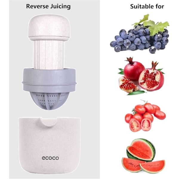 Citronpresser og simpel manuel citrusjuicer, lille bærbar limejuicer kop med to anvendelsesmuligheder til forskellige frugter (hvedefarve)