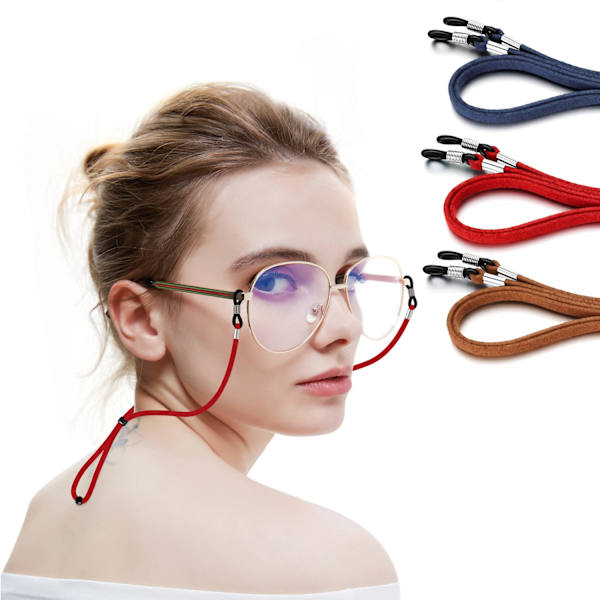 3 st. Ögonbrynband i PU-läder, Spectacles Cord Retainer Lanyard, Brun Röd Mörkblå