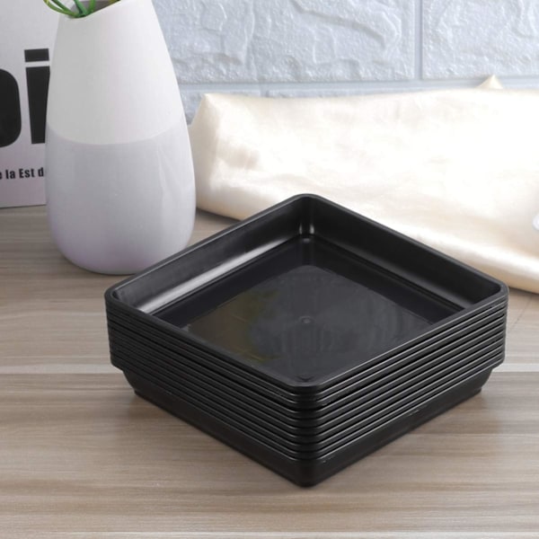 10 st Fyrkantiga Växtfat Plast Växtkruka Fat Blomkruka Fat för Inomhus Utomhus Hem Trädgård (18 * 18 * 13cm, Svart)