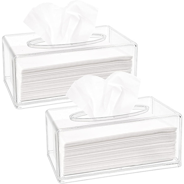 2 stk. gennemsigtig servietdispenserboks, servietboksholder i akryl til ansigtsvæv, servietholder i rektangel, 22 x 12 x 10 cm 22X12X9CM