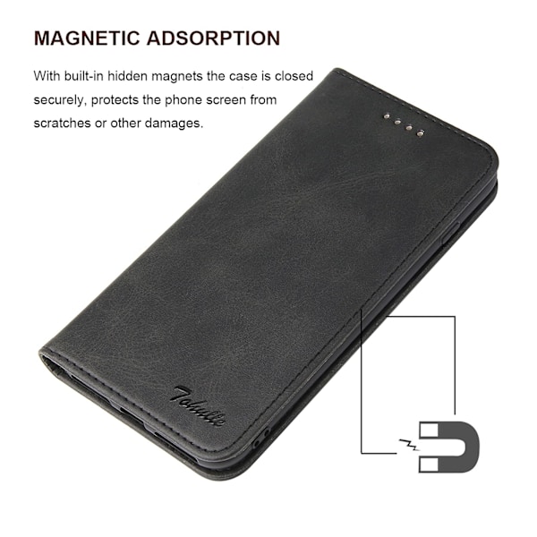 iPhone 11 Fodral Premium PU Läder Plånboksfodral med Korthållare Ställ Inbyggd Magnetisk Stängning Flip Folio Telefonskal för iPhone 11 - Svart