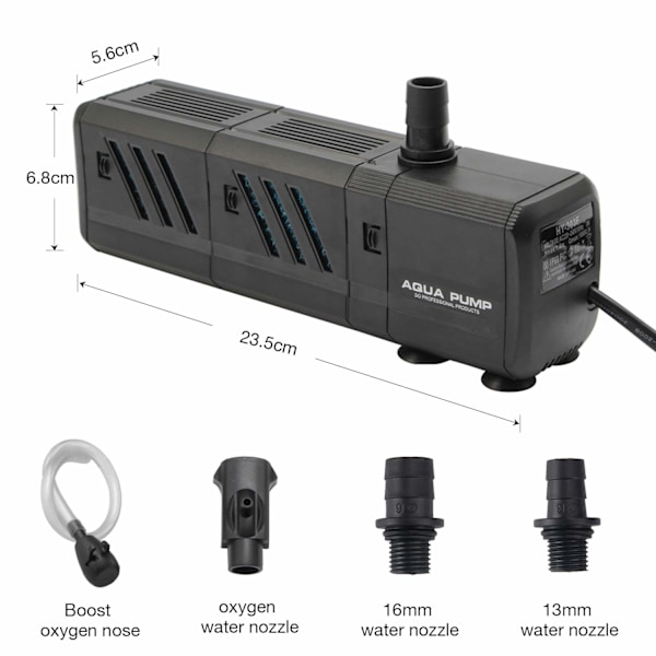 Internt Akvariefilter, 15W 4 i 1 Akvariefilterpumpe Nedsænkbar Akvarievandpumpe Luftpumpe til 30-300L Akvarium (1500L/H)