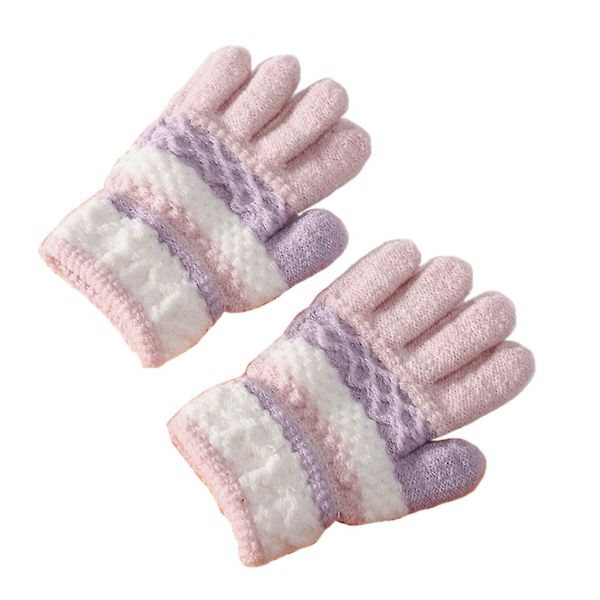 1 Par Barnvantar Stickade Randiga Vintervantar för Barn Kallavädersbeständiga Varma Hel-Finger Vantar Pojkar Flickor Vantar pink