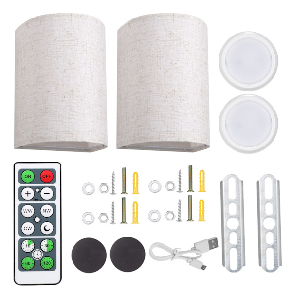 Vägglampor Set 2-pack Vägglampa 3 Färger Tygskärm Ljus Dimbar Vägglampa Armaturer med Fjärrkontroll för Sovrum Vardagsrum