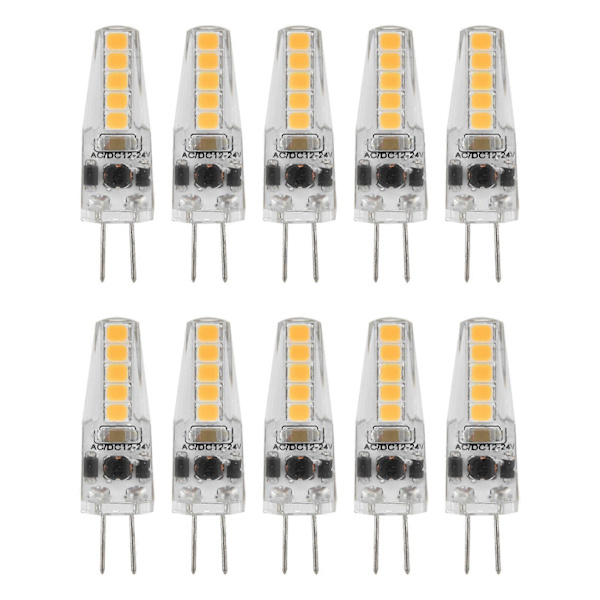 10 stk G4 LED-pærer 3000K Varmhvit Belysning Dimbar G4 Bi-pin LED-pære 3W Lysstyrke AC 12V