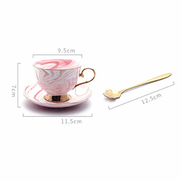 Marmor Keramik Kop og Underkop Sæt Kamelia Mønstret Ben Kina Kaffe Kop Te Kop Guld Trim med Kaffe Kop, Underkop og Ske, 200ml, Grå Gray
