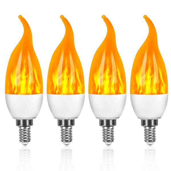 E14 LED-pære, 3W LED-flamme-pære med 3 lysmoduser, 1800K retro-dekorativ lampe med flammeeffekt for restaurantglødepærer, pakke med 4
