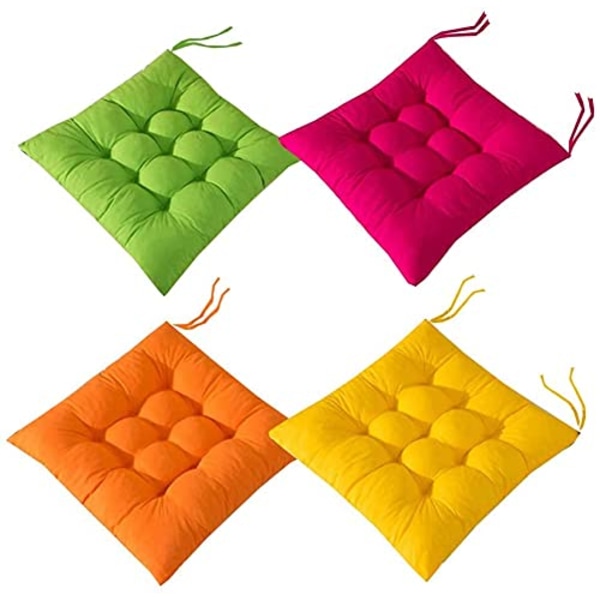 4 PCS Soft Chair Pads, Chair Seat Pads with Ties, Chair Cushions Dining Room for Garden Patio Kitchen Dining (40x40cm)