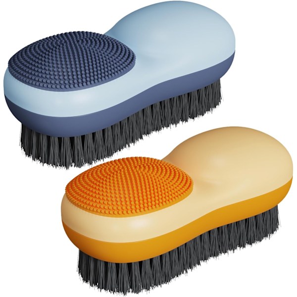 2-pack mjuk borste skrubbborste för fläckborttagning Silikon Klädtvättborste Dubbelanvändning Skrubbborste för Kläder Underkläder, Blå Orange