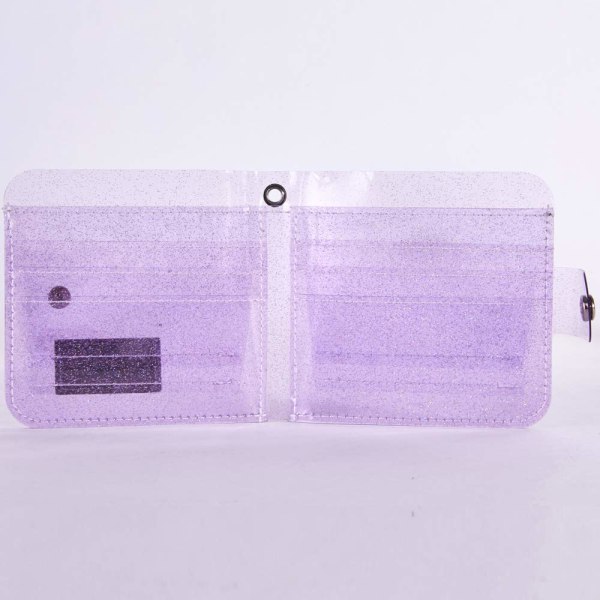 Kortholder Gjennomsiktig lommebok Glitter PVC-kortveske Dame Halsnøkkel Foldekort ID-etuier Kontantmynt Fotoklistremerker Holder (lilla-3 pakke)