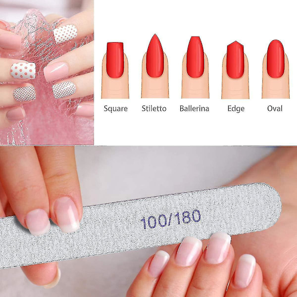 15 stk. Professionelle neglefile, dobbeltsidet neglefil, 100/180 grit vaskbar dobbeltsidet sandpapir til kosmetisk manicure