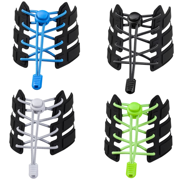 4 par elastiske snørebånd uden bindebånd med metalspænder, justerbare elastiske snørebånd til trænere, løbesko, udskiftning af snørebånd uden bindebånd