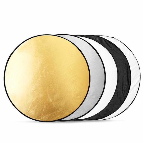 5-i-1 Vikbar Reflektorsats Rund Reflektor, 110 cm Diameter, Guld, Silver, Vit, Svart och Transparent för Fotobelysning