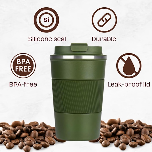 Kaffemugg för Resor, Återanvändbar Kaffekopp Olivgrön, 380ml green