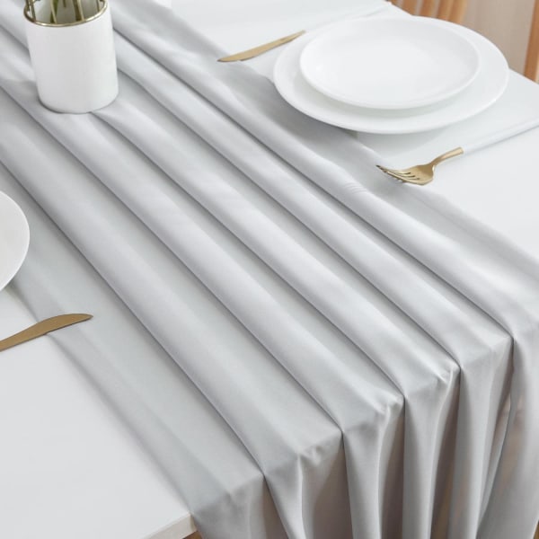 Chiffon bordløper - borddekorasjon for bursdager, bryllup, feiringer - grå - (300 x 70 cm)