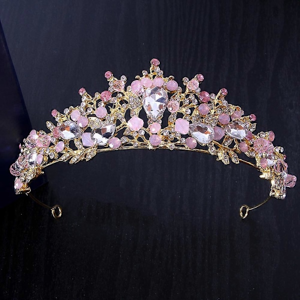 Lasten Pinkki Kristalli Tiara, Tyttöjen Prinsessapuku Rhinestone Kruunu Pääpanta, Hääpuku Hiusten Asusteet, 15 * 5,5 CM, vaaleanpunainen kulta