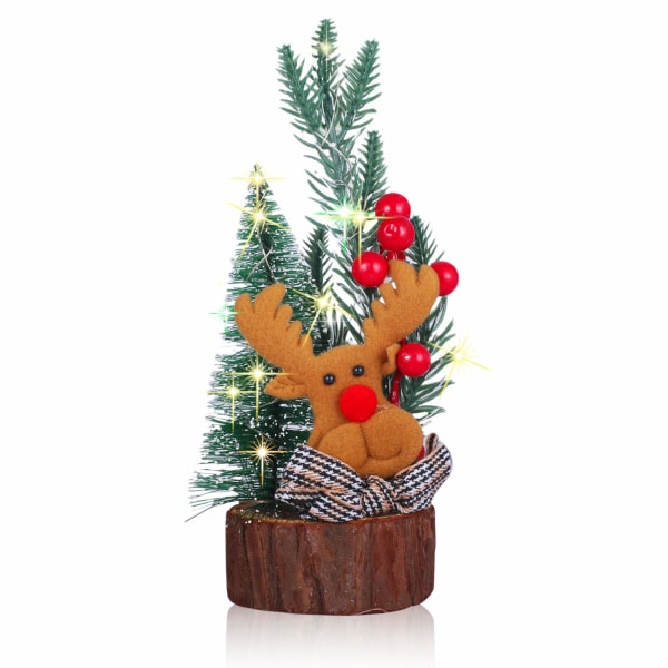 Mini juletræ bordpladedekorationer Juleboligindretning Kunstige bær Fyrgrene Julefestpynt（Elg）